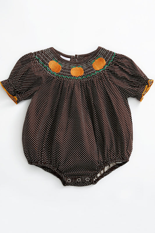 Take Me To The Pumpkin Patch Smocked Bubble BROWN  6m-18m