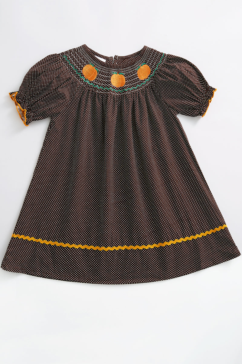 Take Me To The Pumpkin Patch Smocked Dress BROWN 12m-6