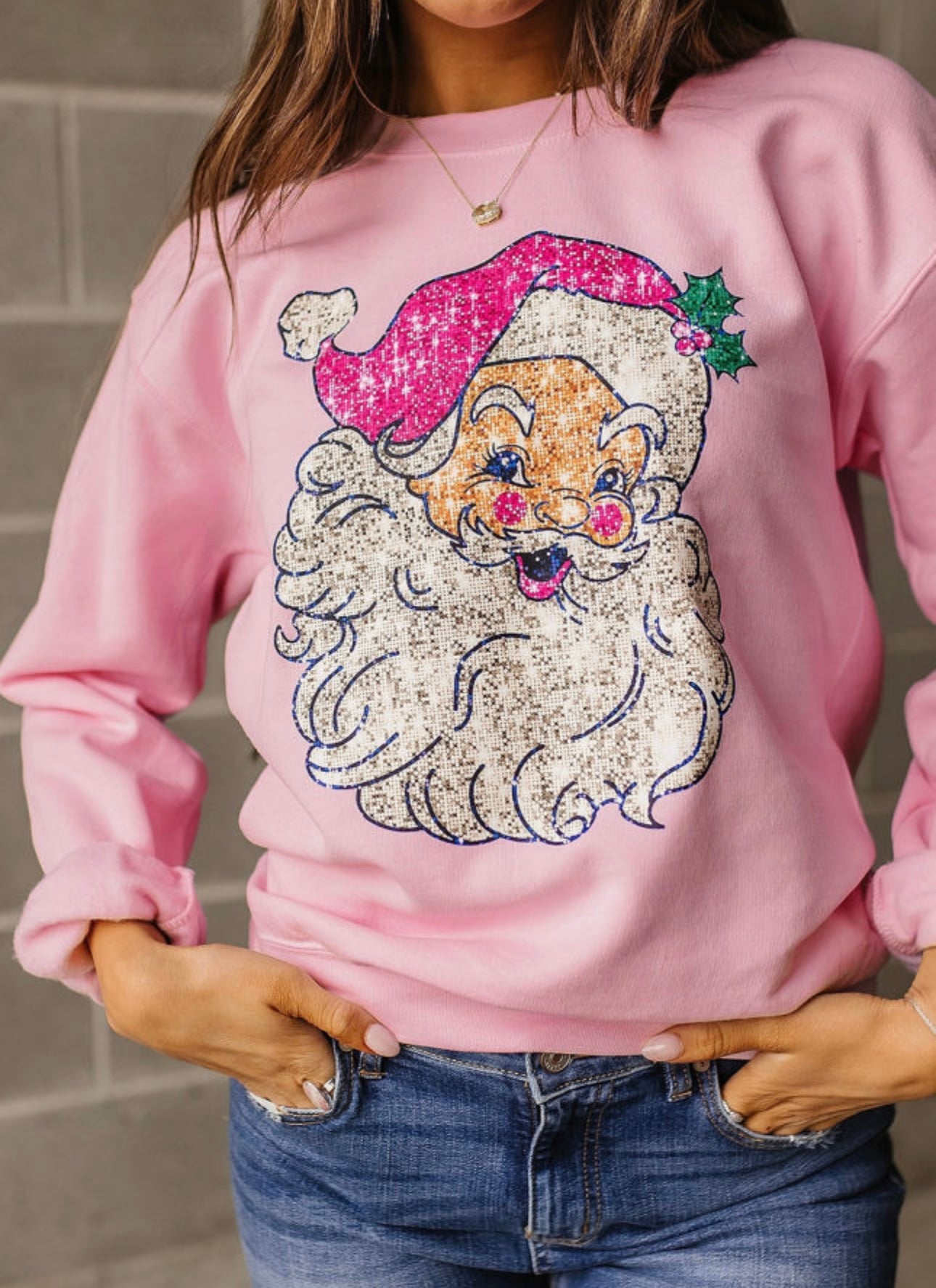 Digital Sequin Santa Sweatshirt PINK