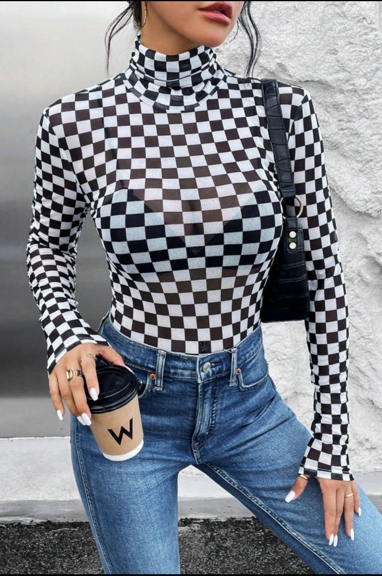 Skyline View Bodysuit BLACK CHECKERED