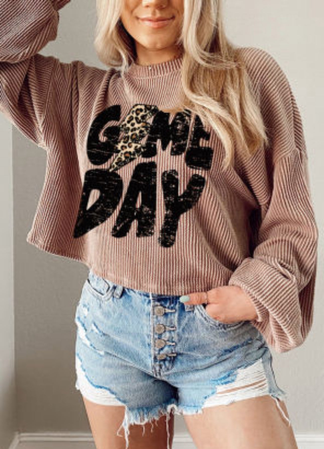 Game Day Cropped Corded Top KHAKI