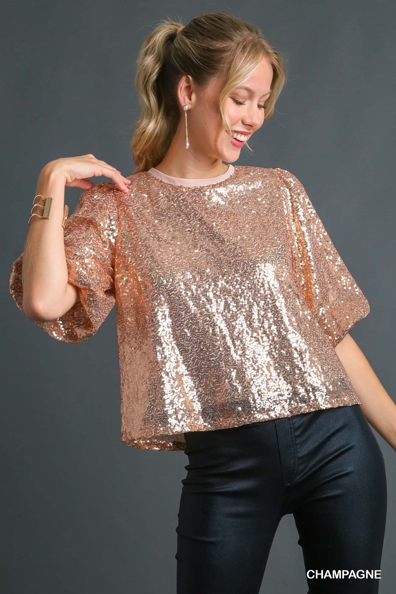 GLAMOROUS Sequin Top Blush (S-L)