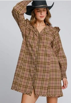 Daydreamer Dress TAUPE PLAID (S-L)