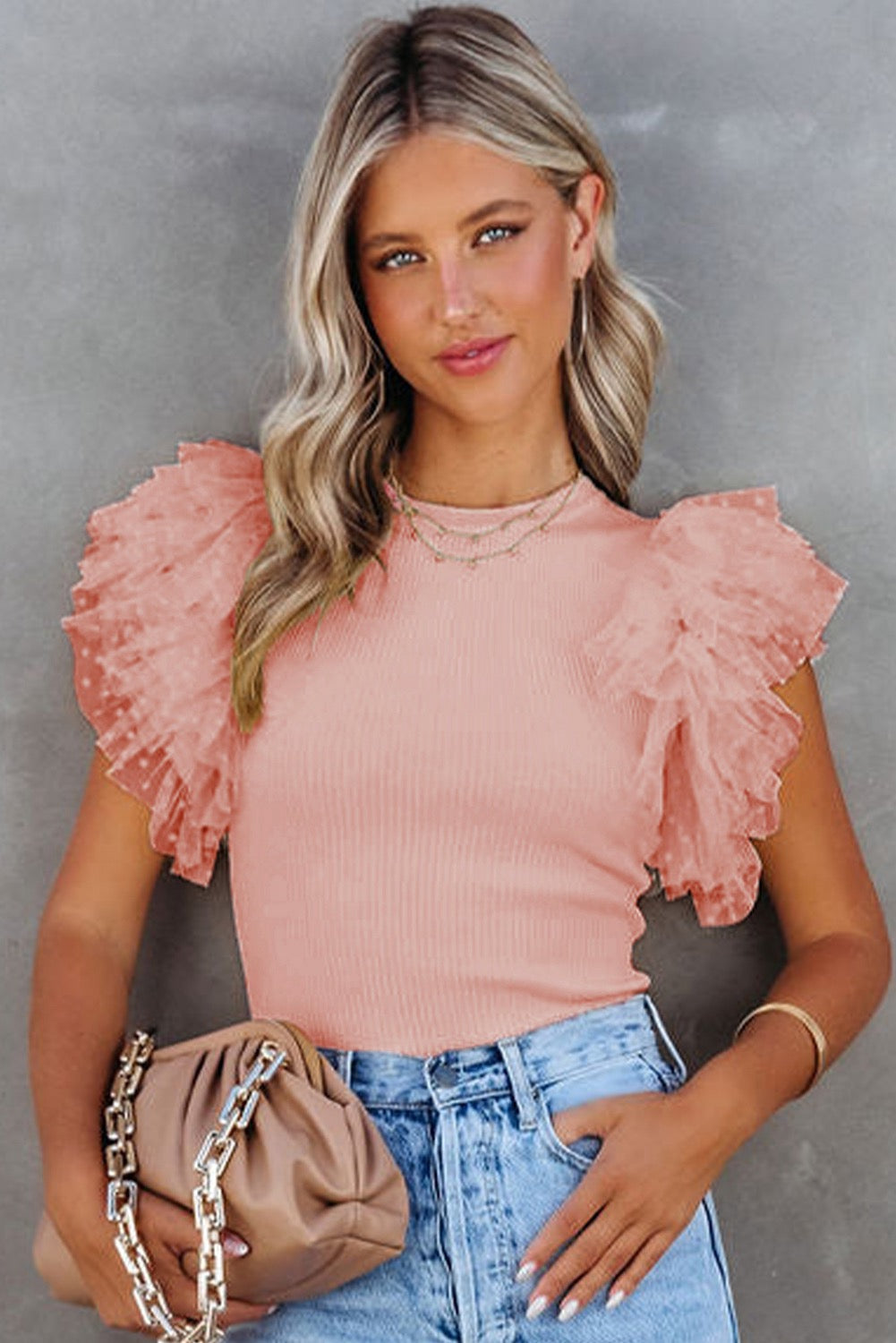 Pretty In Love Ruffle Sleeve Top PINK (S-l)