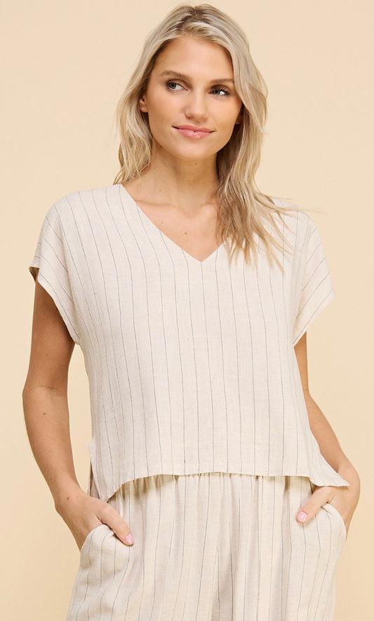 What Makes You Beautiful Linen Top PINSTRIPE (S-L)